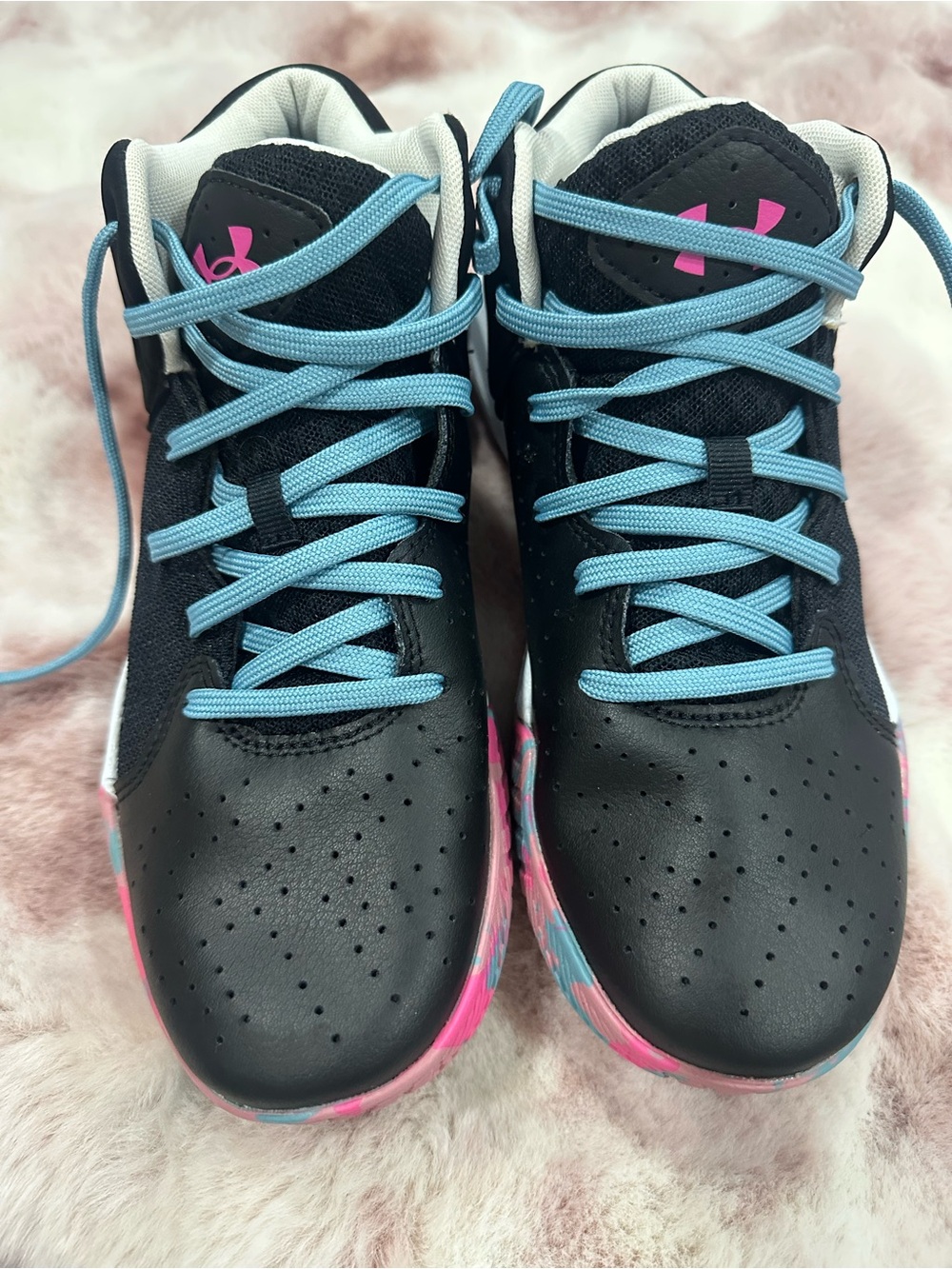 Under Armour Women’s Black Sneakers with Blue Laces and Pink Accents